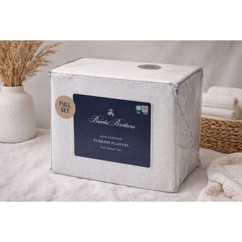 New Brooks Brothers Luxury Turkish‎ Cotton Flannel Sheet Set Off White Size Full
